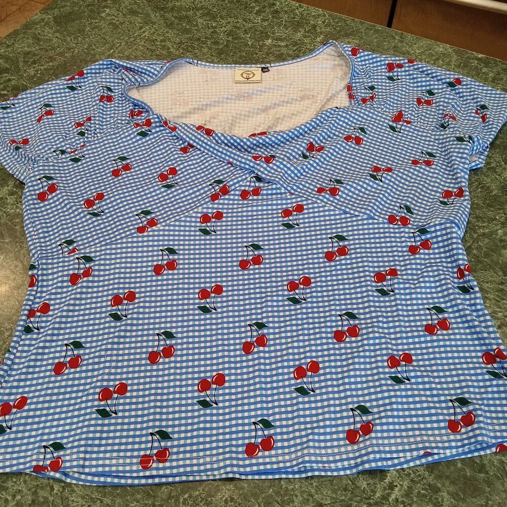 Banned Apparel Dancing Days Cherry Checker Print Retro Pinup Rockabilly Top 1x